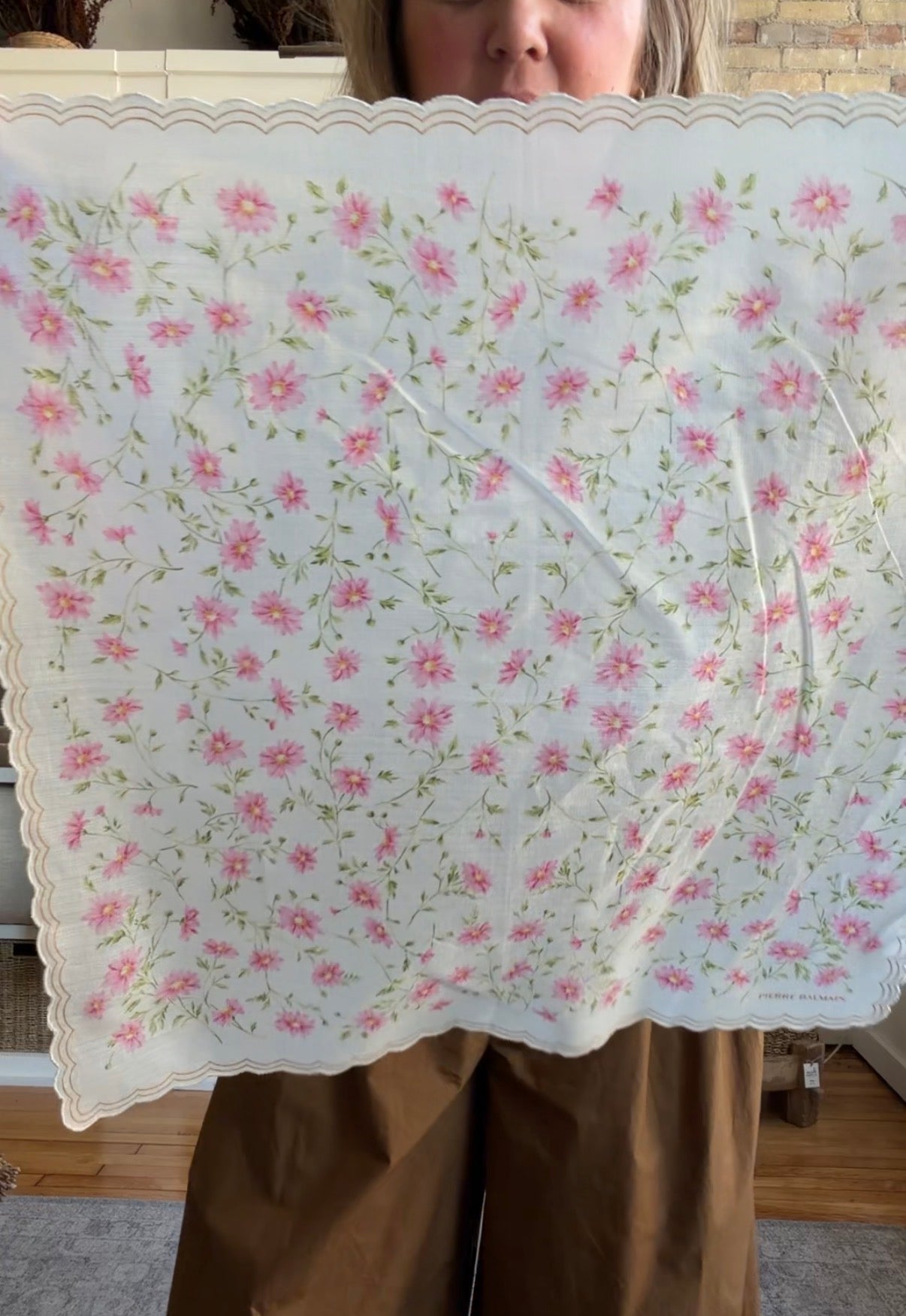 #16 Vintage Pierre Balmain cotton scarf with scalloped edges