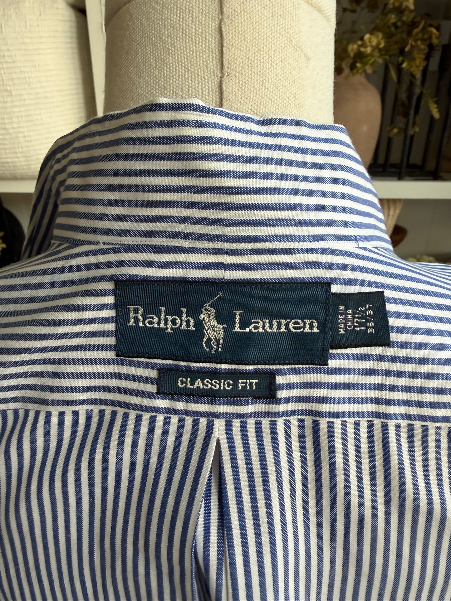 90s Ralph Lauren navy striped poplin button down
