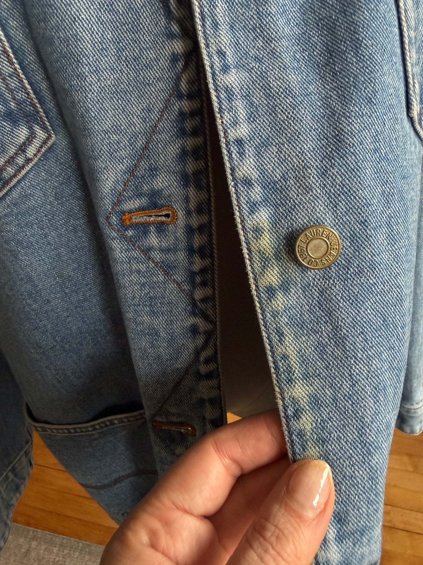 90s Lauren Jeans Co denim chore coat. Made in Hong Kong. Fits XXS-S