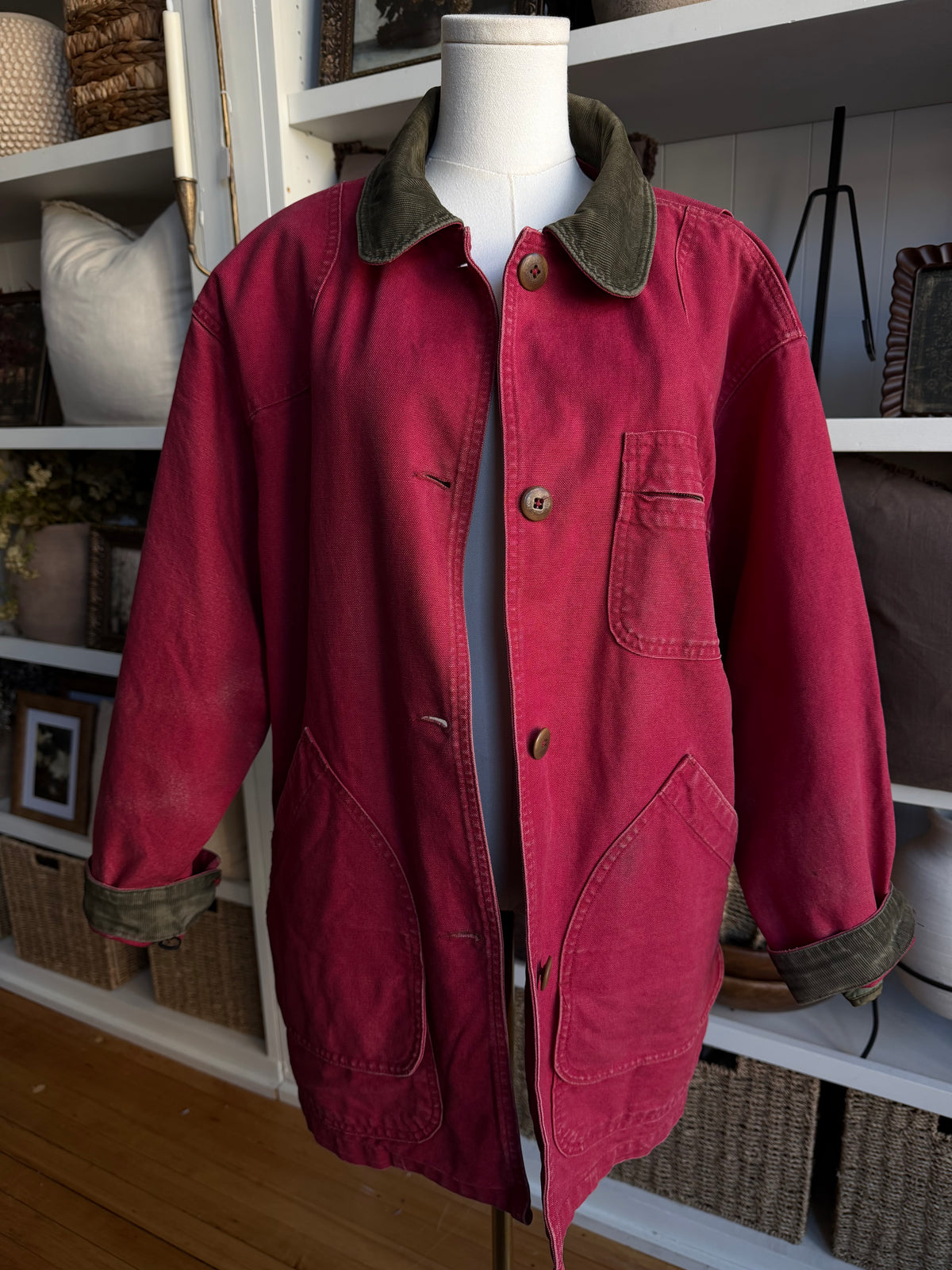 80s LL Bean red barn coat with removable wool lining. Made in the USA. Fits M-XL