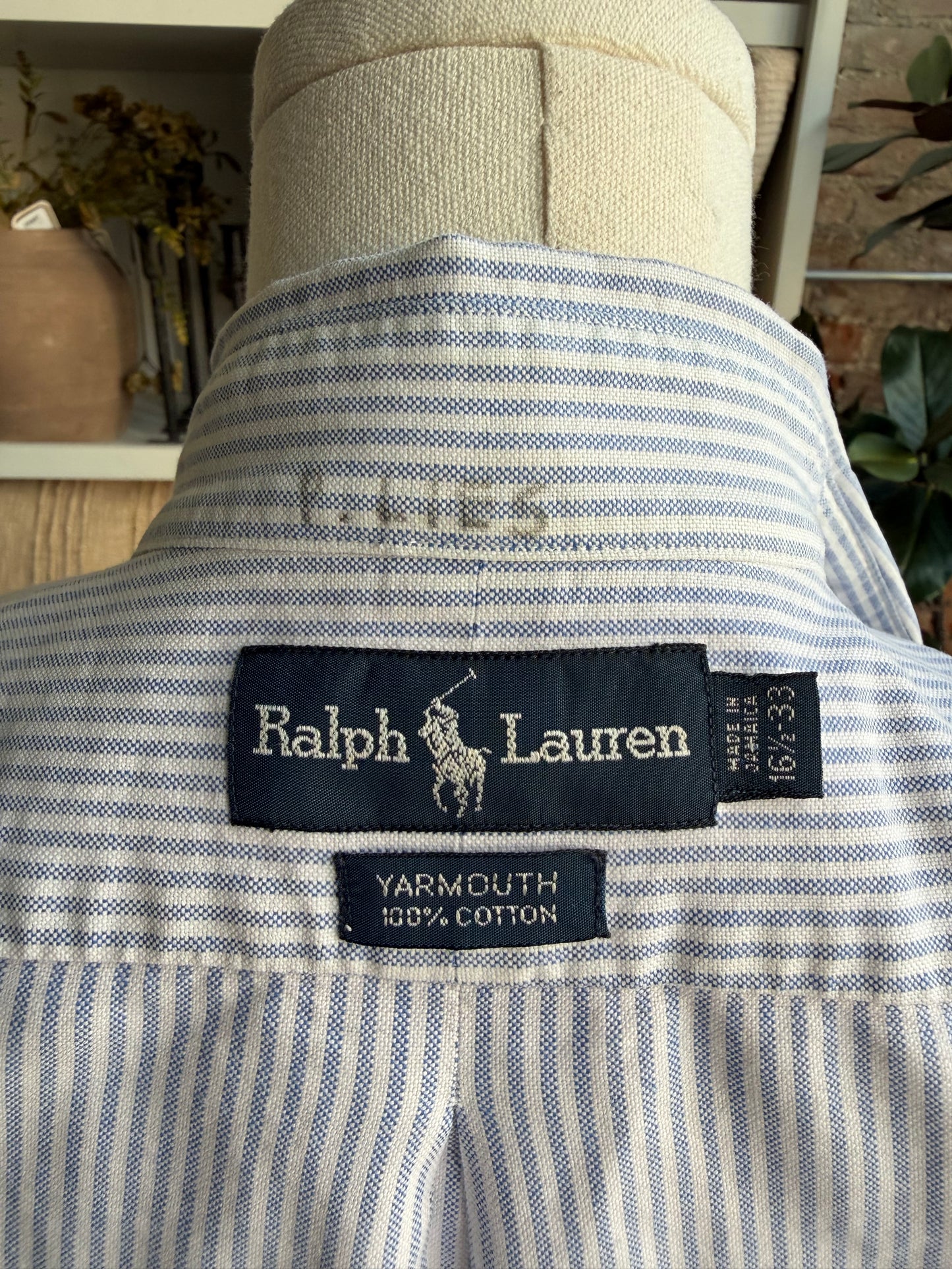 90s Ralph Laure striped oxford button down. Made in Japan