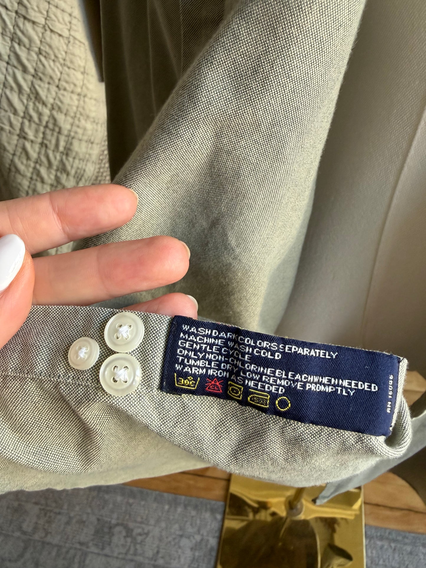 90s Nautica green Oxford button down. Made in Hong Kong