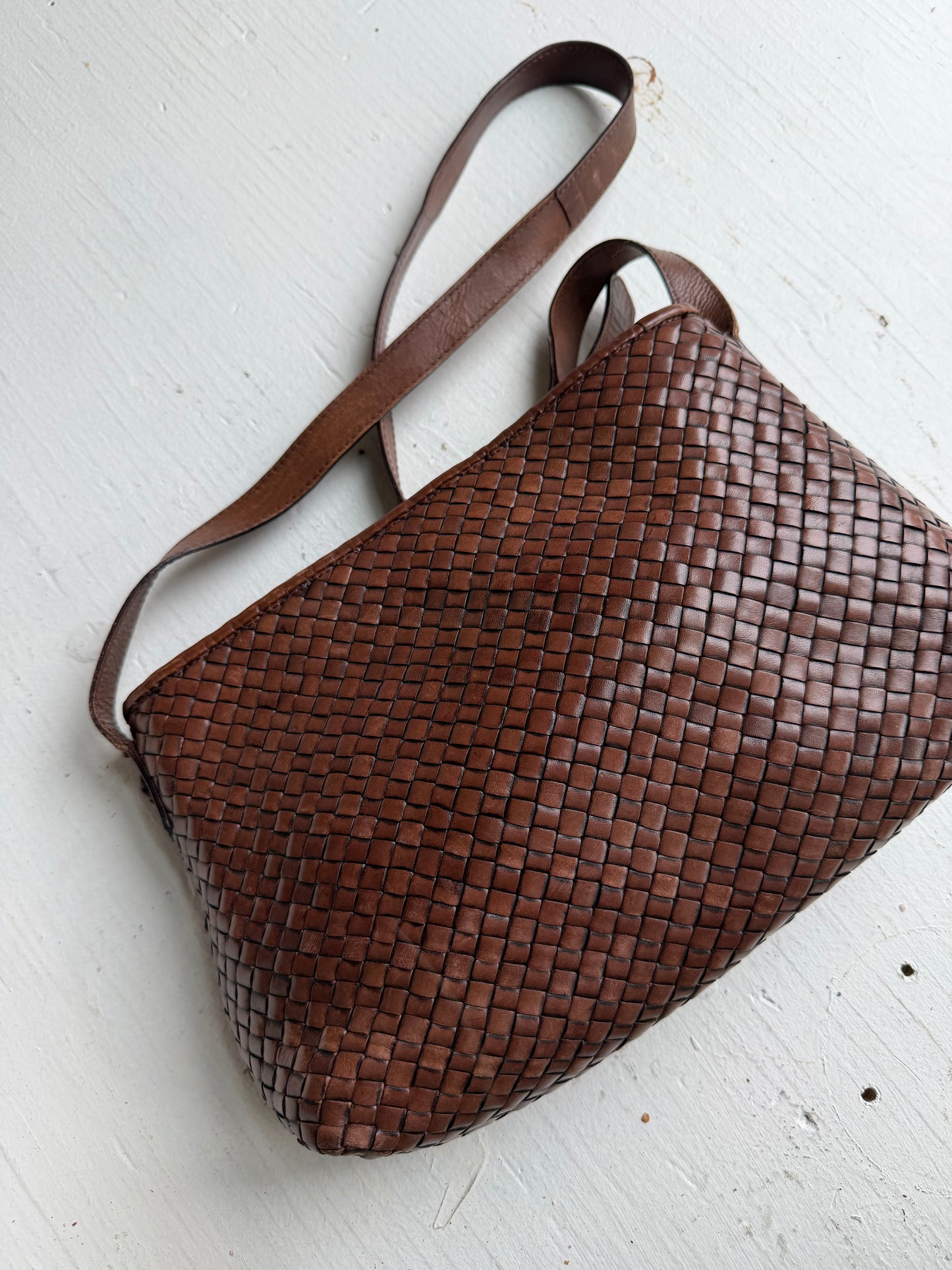90s Talbots woven leather crossbody bag. Made in Italy