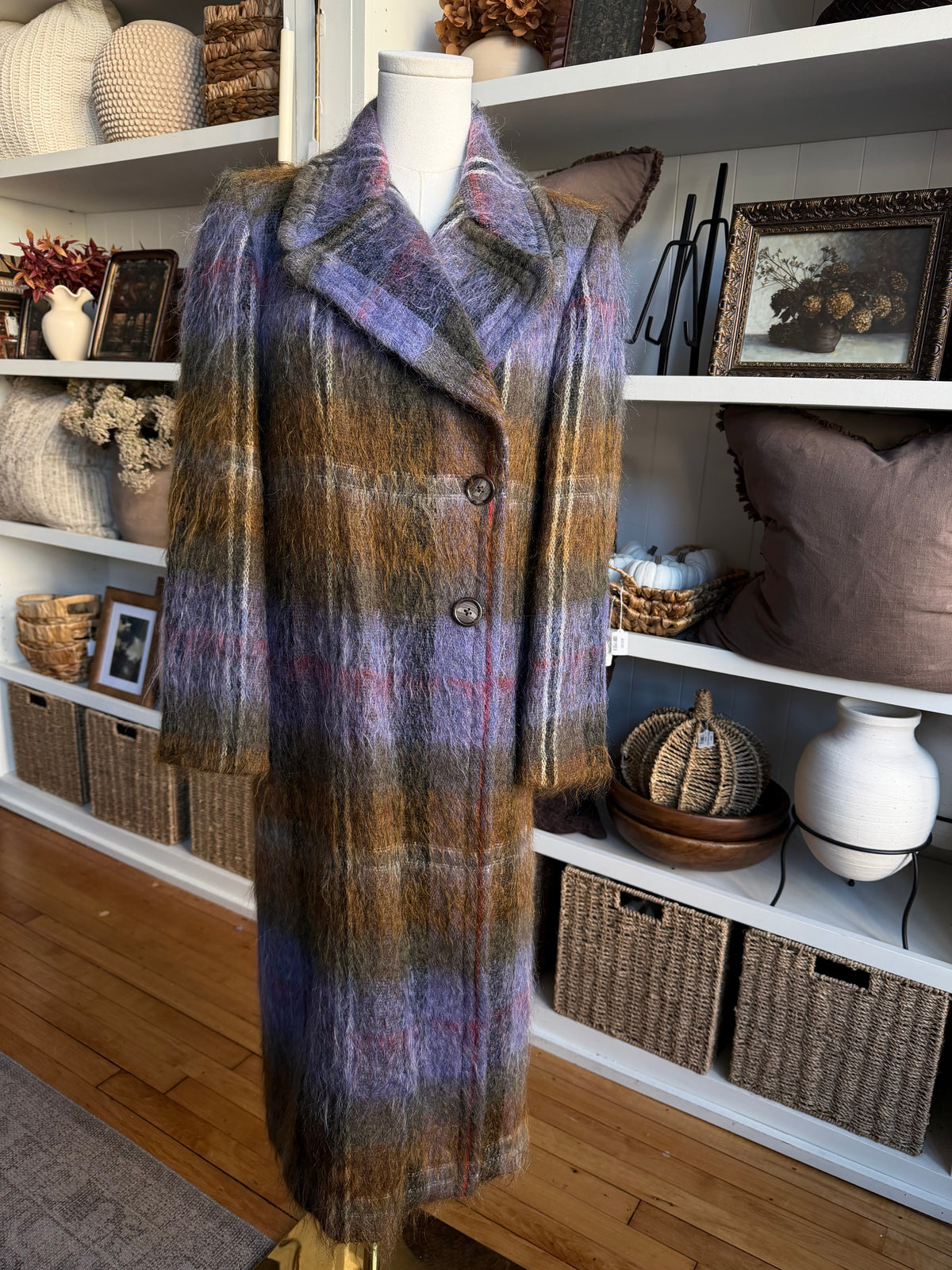 Vintage Mohair/wool plaid overcoat. Made in Scotland