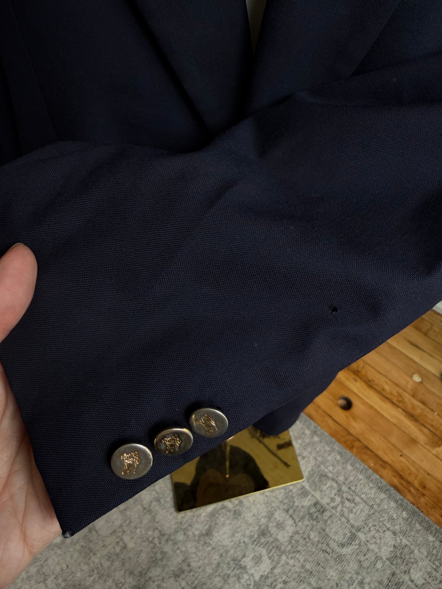 80s Burberry navy wool blazer. Made in the USA