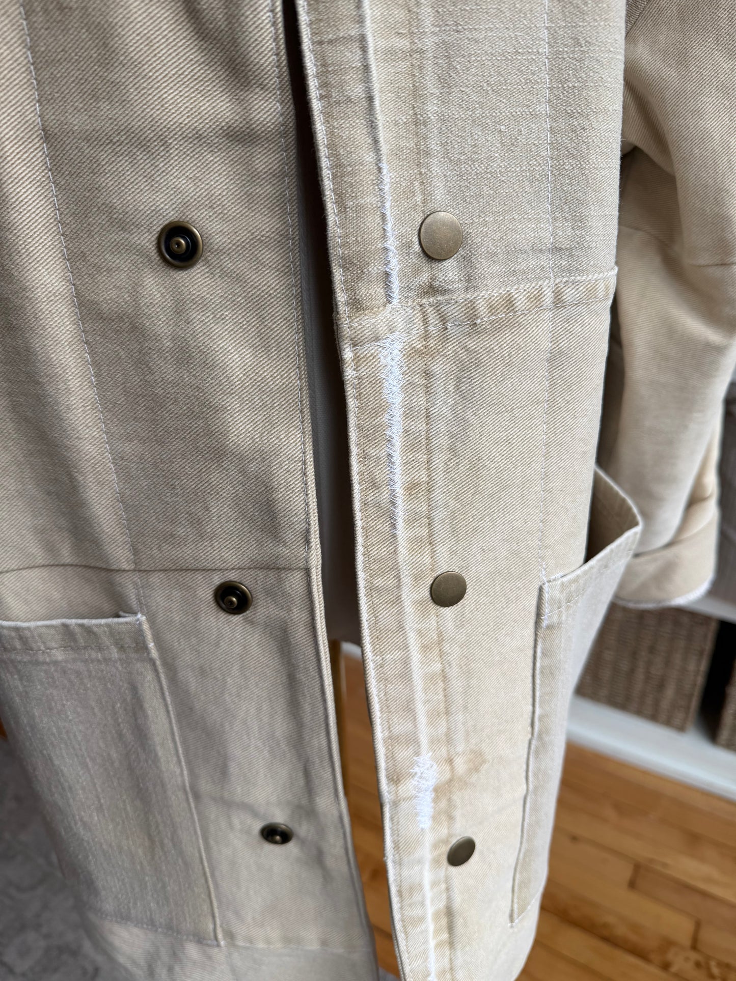 Sand Reworked Denim Chore Coat. Size Large