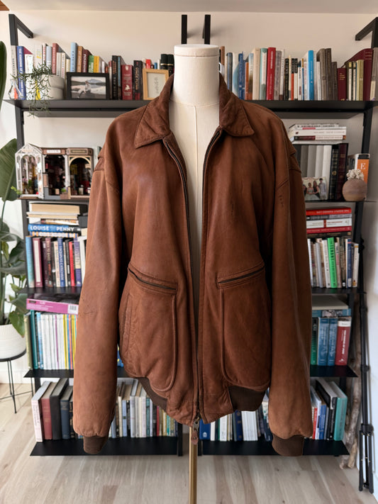 90s Banana Republic Leather Bomber. Made in Korea