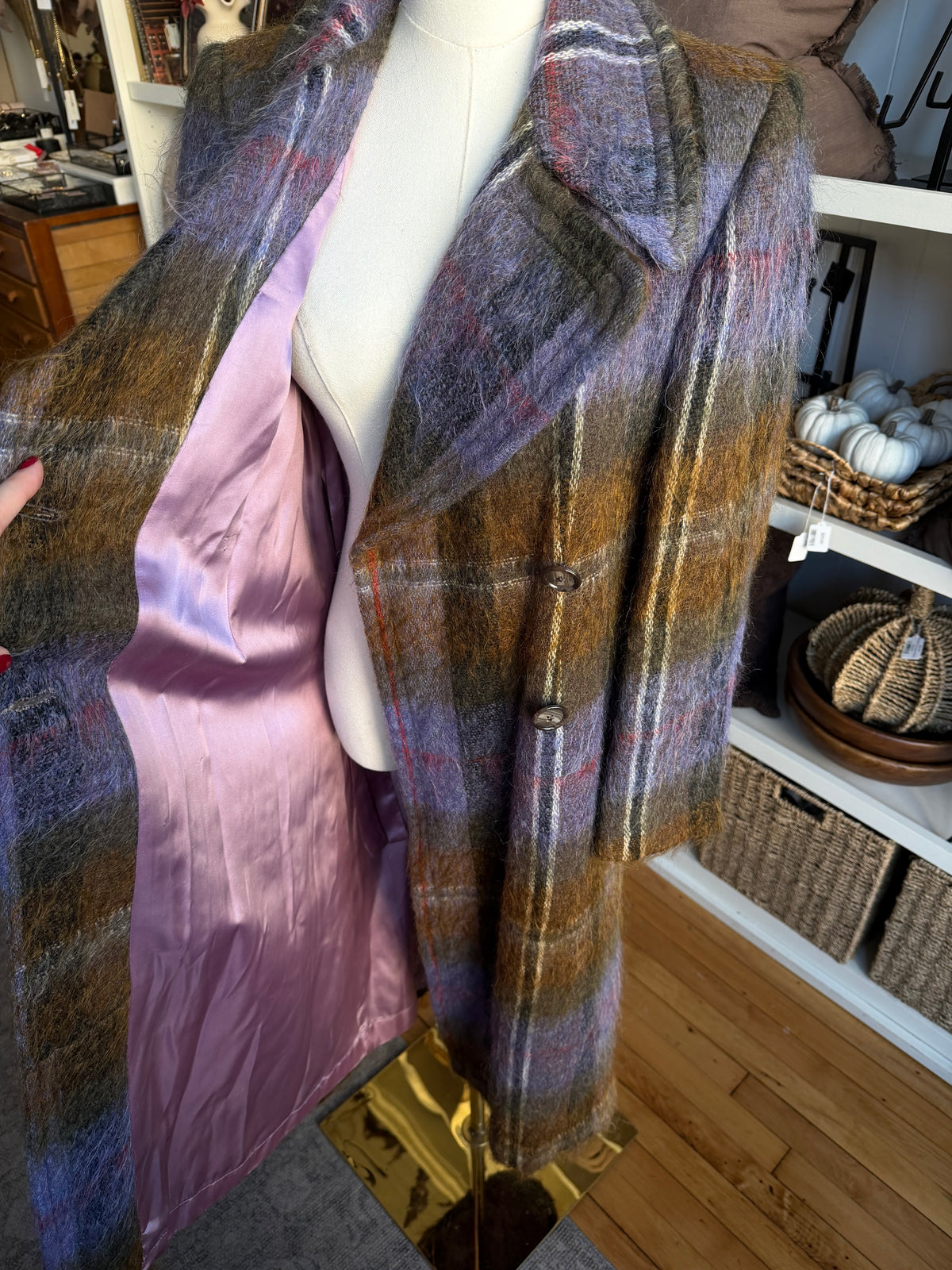 Vintage Mohair/wool plaid overcoat. Made in Scotland