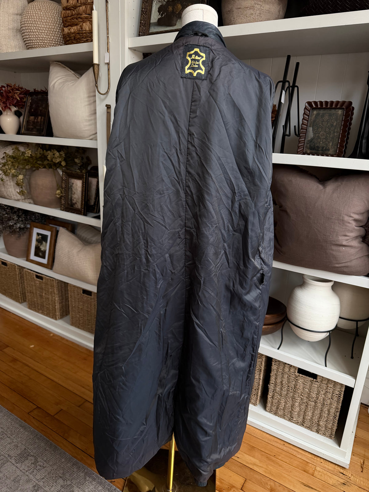 Vintage blue leather trench. Sourced in Paris. Fits M-XL