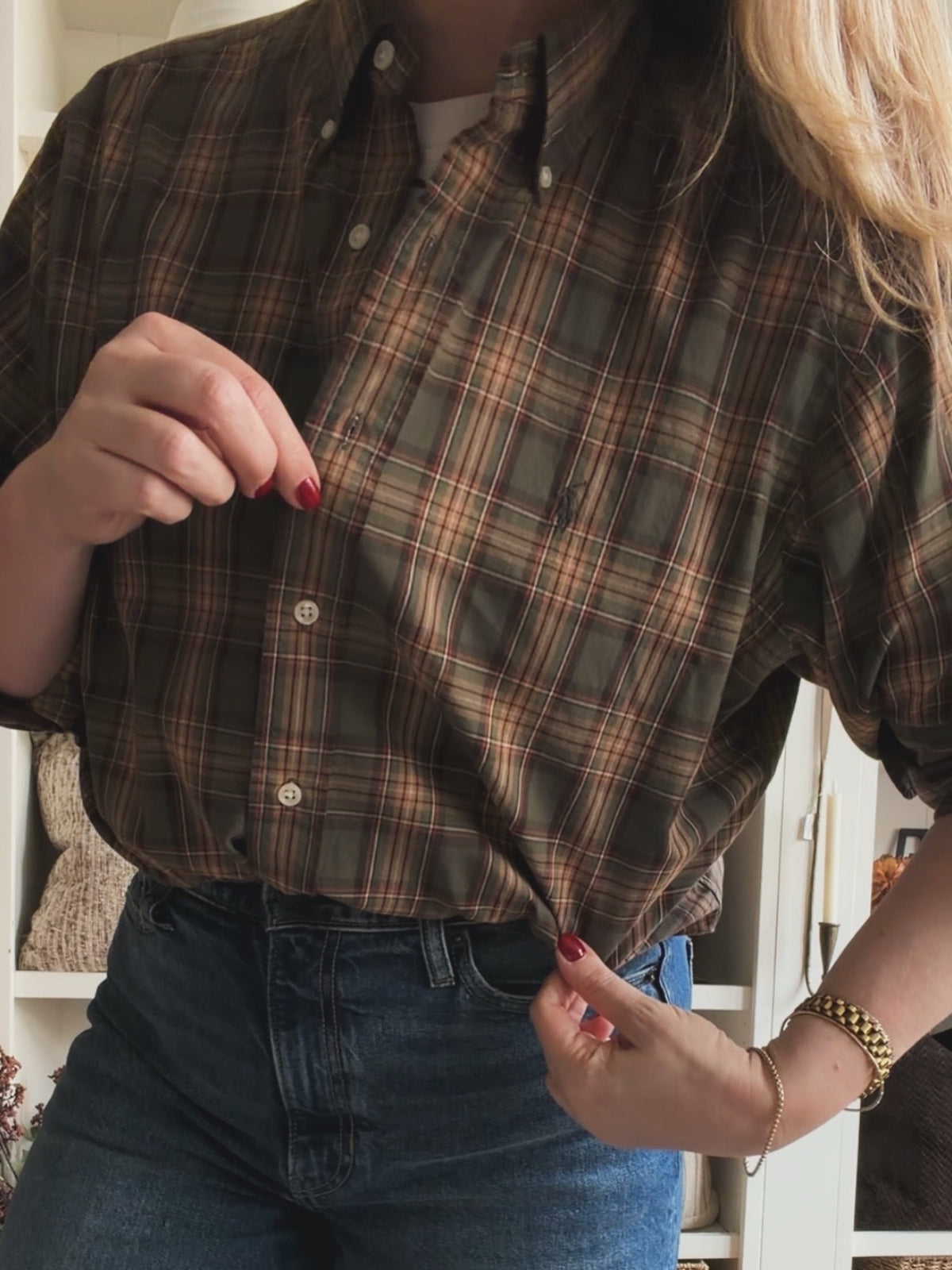 90s Ralph Lauren cotton plaid button down. Fits S-L
