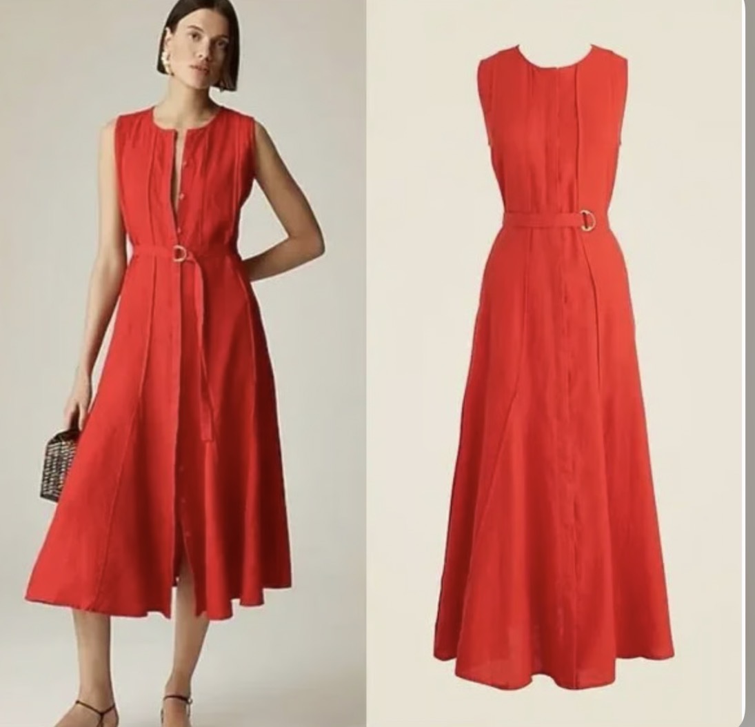 JCrew Seamed linen dress with removable belt. Size M Tall. NWT