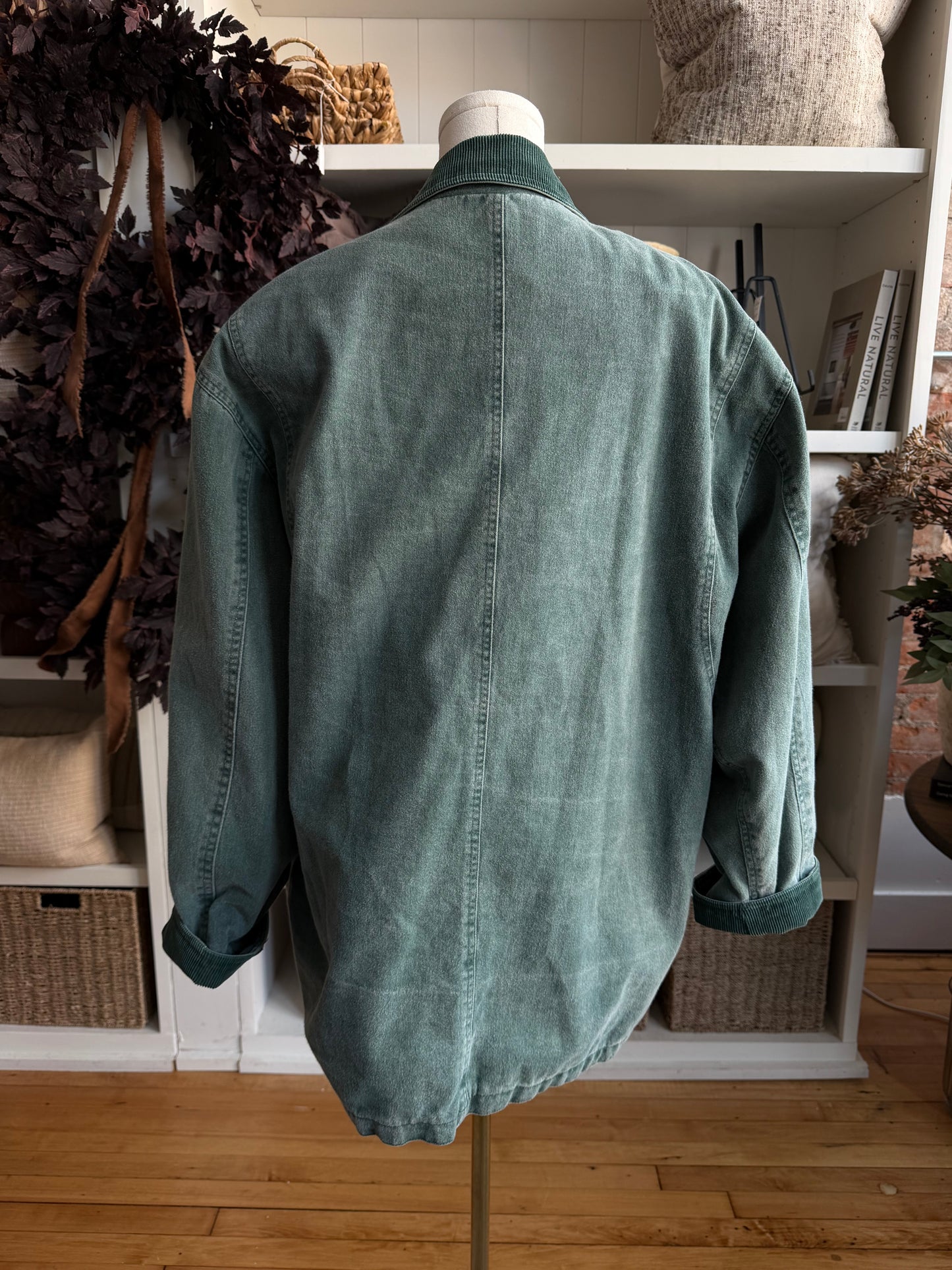 90s Brandon Thomas green fleece lined barn coat. Fits S-L