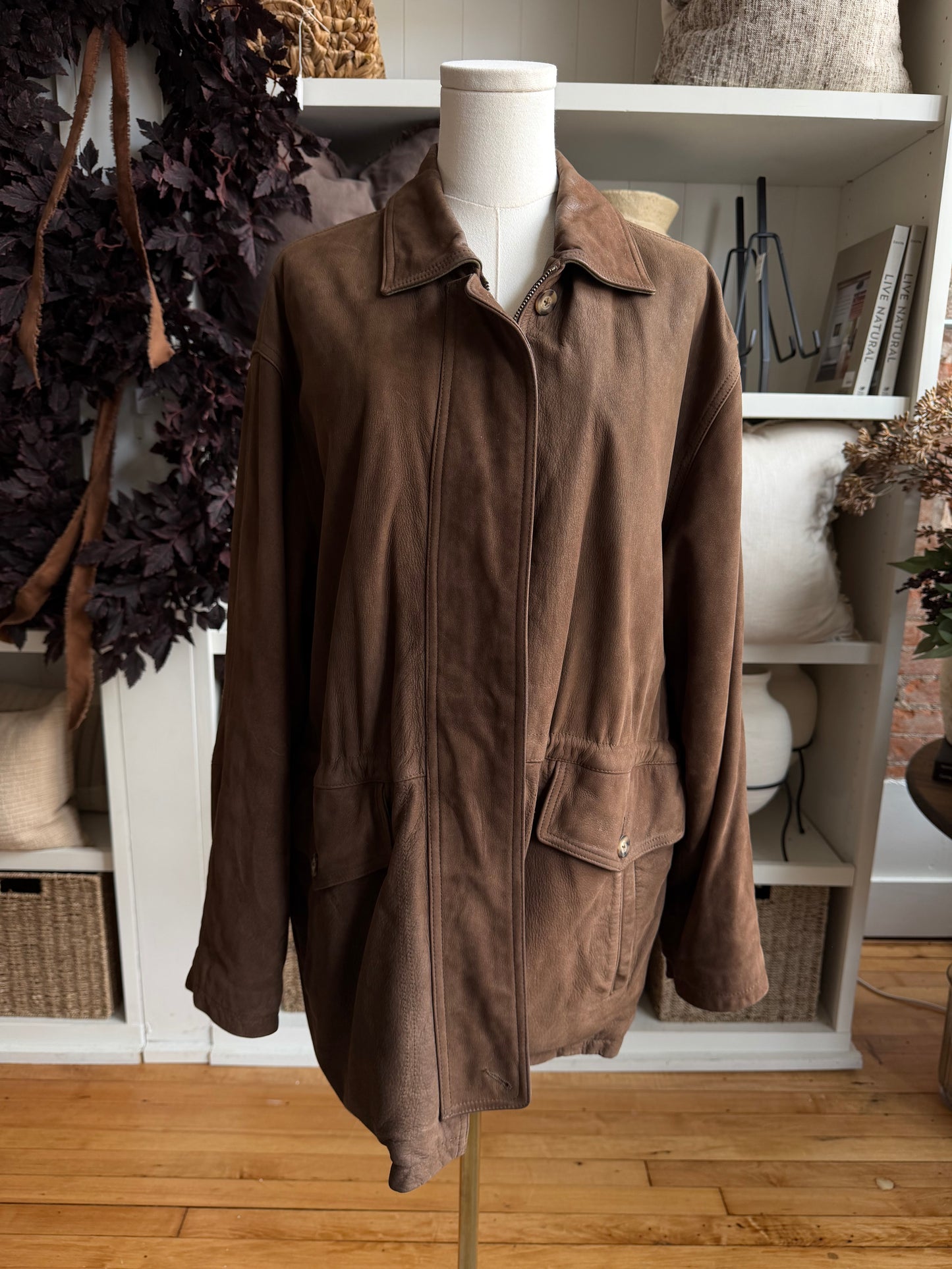 90s Land’s End leather barn coat. Fits S-L
