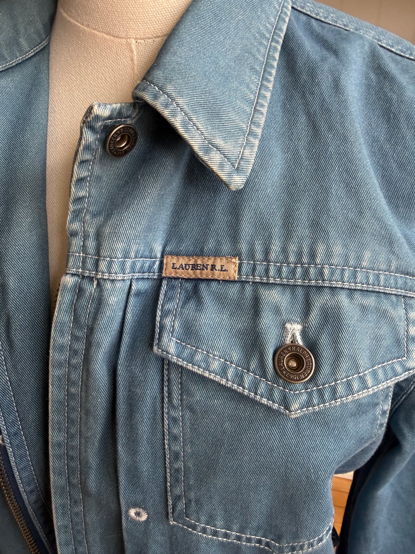 90s Lauren Ralph Lauren blue lightweight denim jacket. Made in Hong Kong
