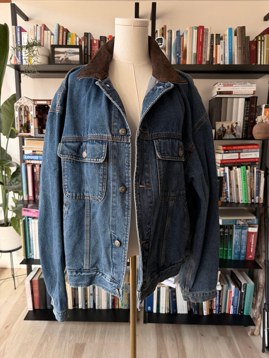 90s Banana Republic denim jacket with leather collar