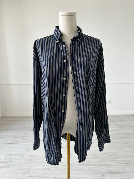 90s St John’s Bay navy striped button down. Made in Hong Kong