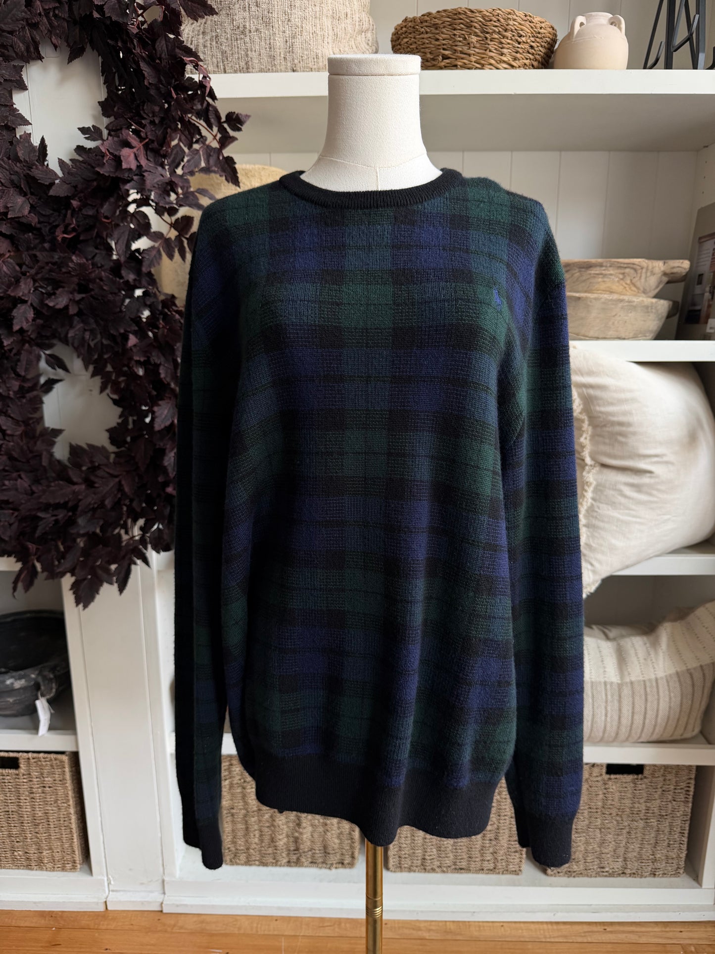 Polo Ralph Lauren Blackwatch plaid sweater in washable merino wool. Fits S-L