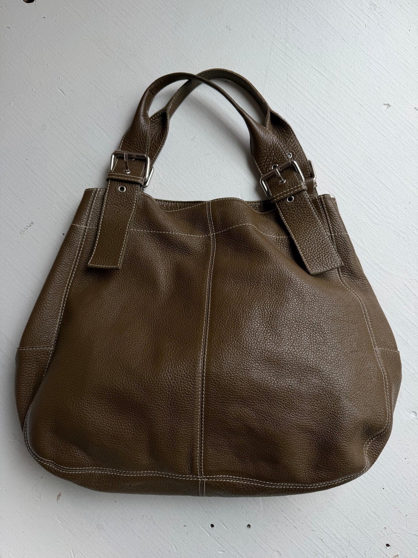 00s Maurizio Taiuti green leather satchel. Made in Italy