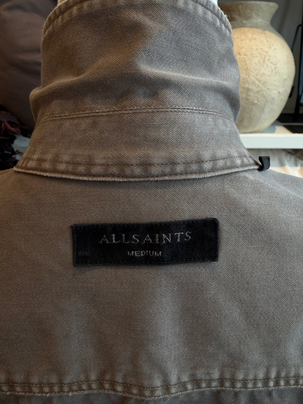 All Saints Spotter cotton over shirt in cargo green. Size medium