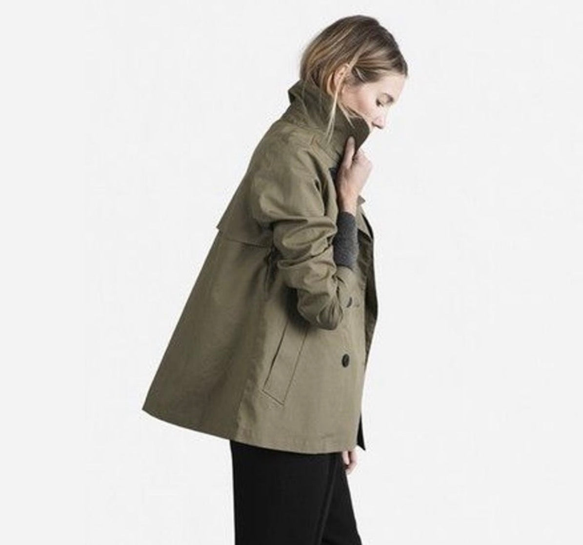Everlane cropped trench in Olive. Size S