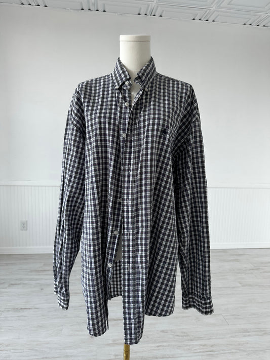 90s Ralph Lauren plaid seersucker button down. Made in the USA