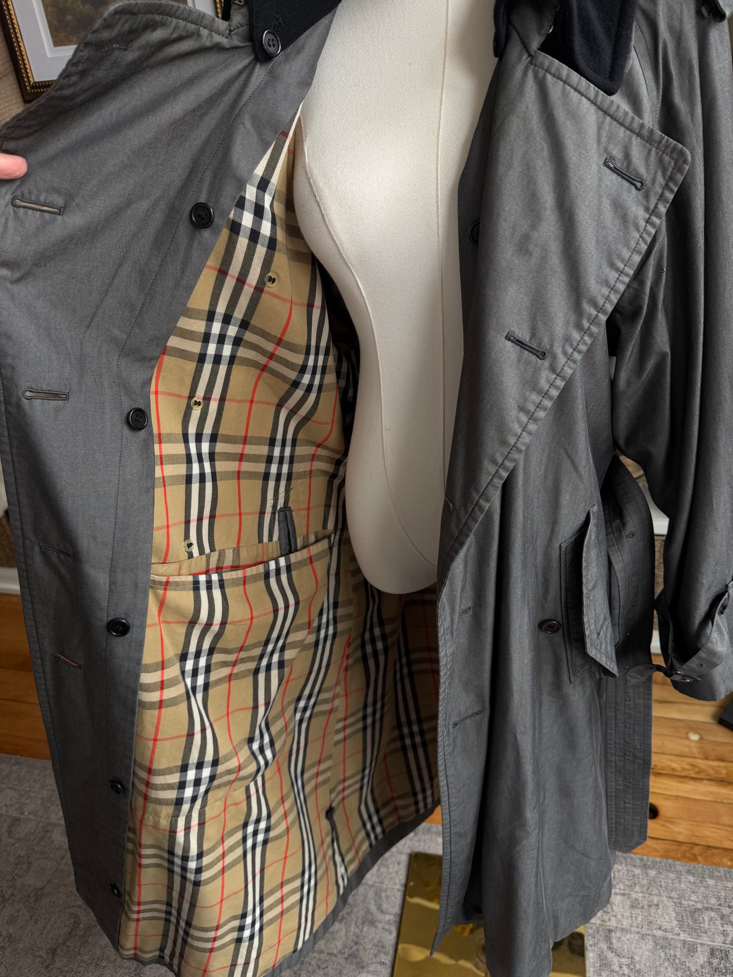 Vintage Burberry grey trench with removable wool collar