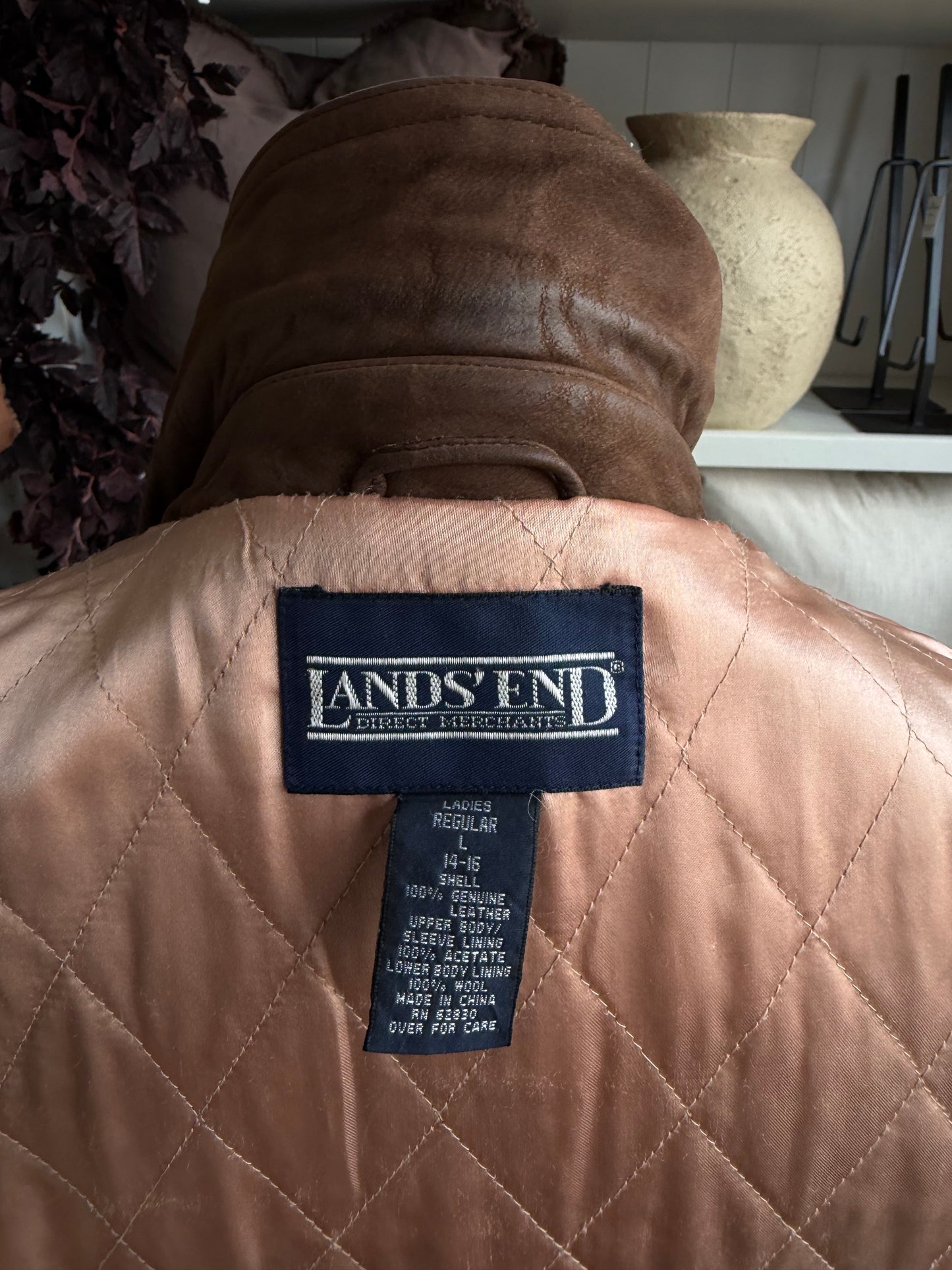 90s Land’s End leather barn coat. Fits S-L