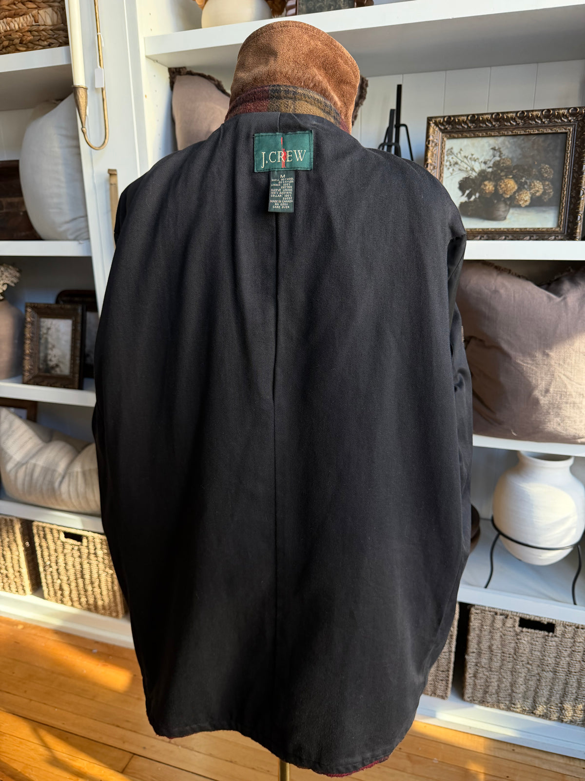 90s J.Crew wool barn coat with suede collar. Made in Canada
