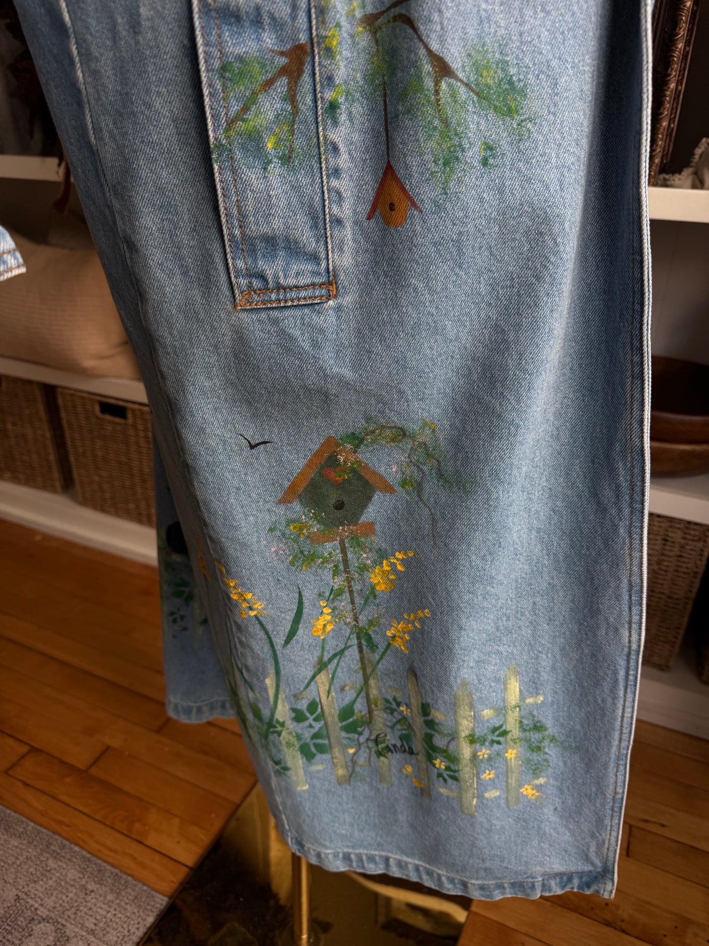 90s Sun Belt Denim hand painted trench coat. Fits S-L