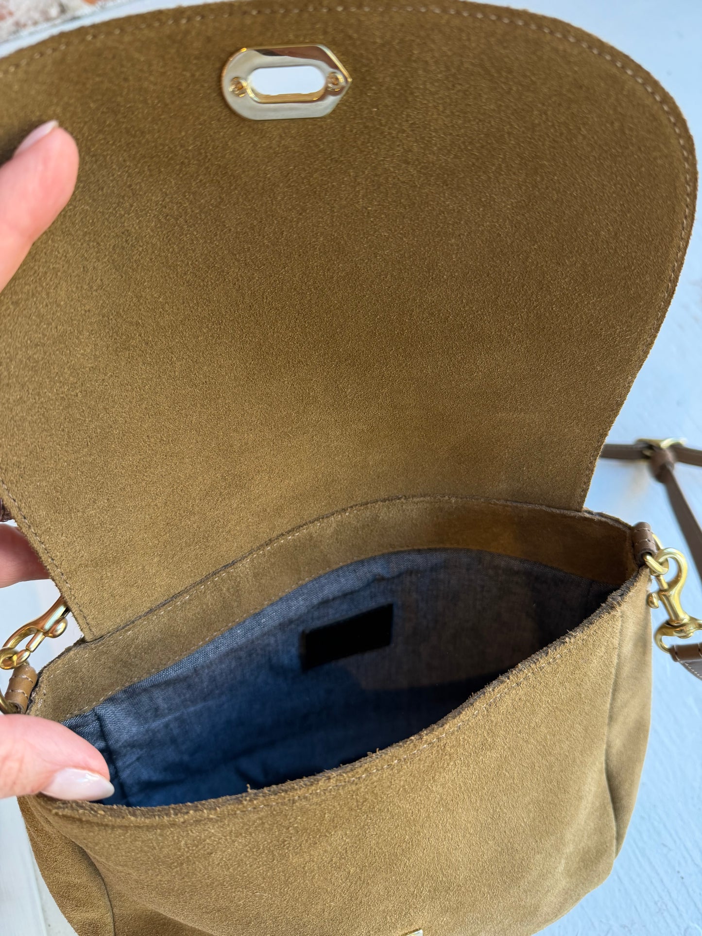 Clare V Turlock Louis in Oat suede (olive green)