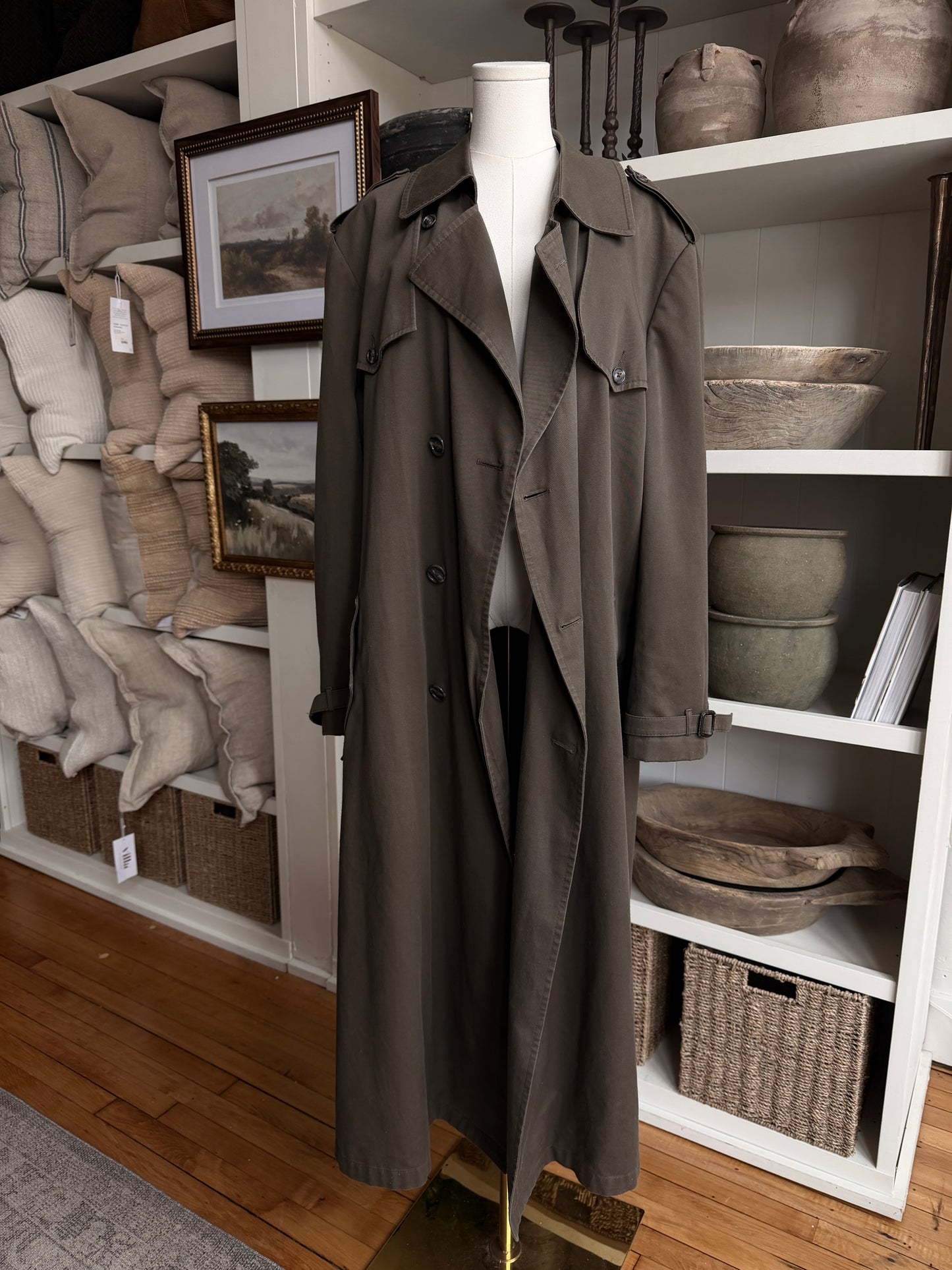 80s/90s Christian Dior green trench with zip out wool lining.