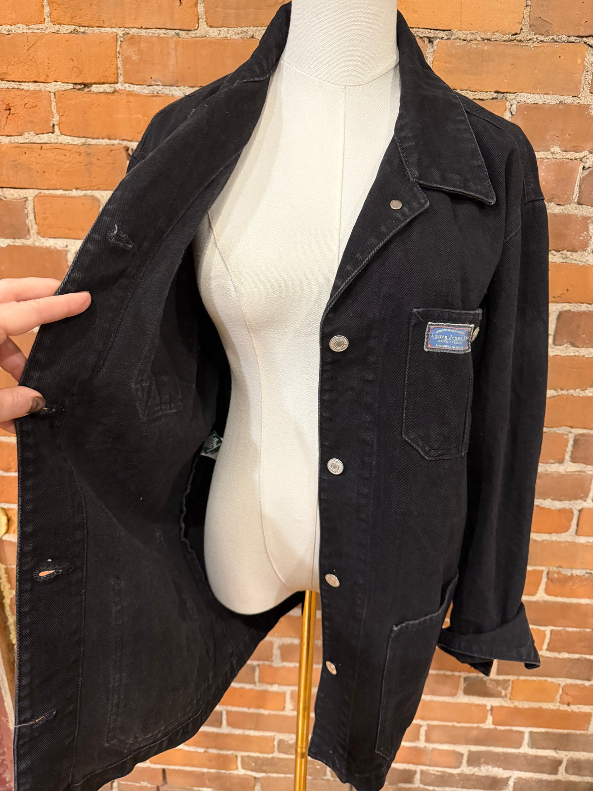 90s Lauren Jens Co black denim chore coat. Fits S-L
