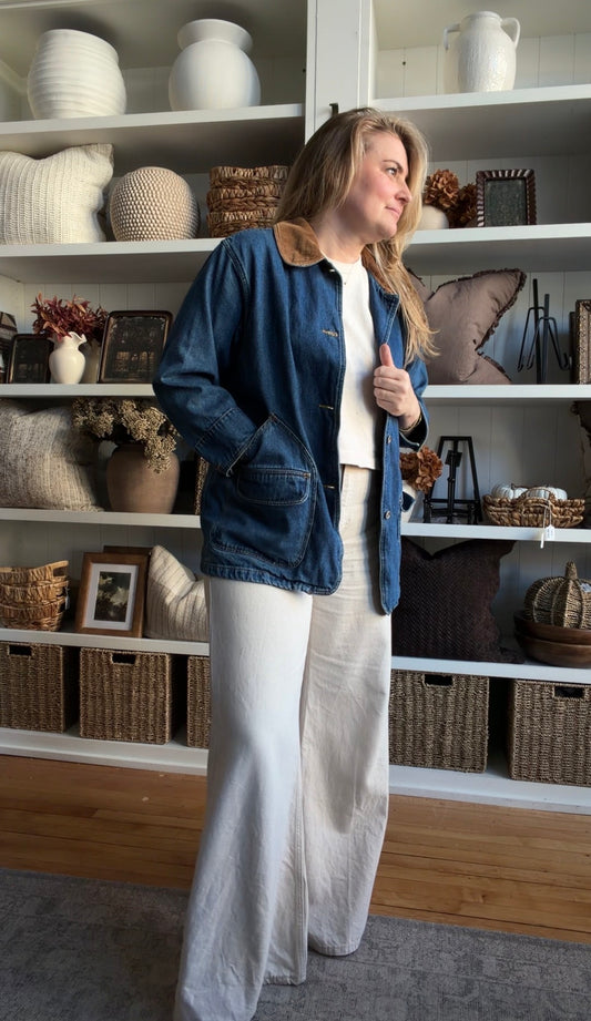 90s Jennifer Moore Petite denim barn jacket.