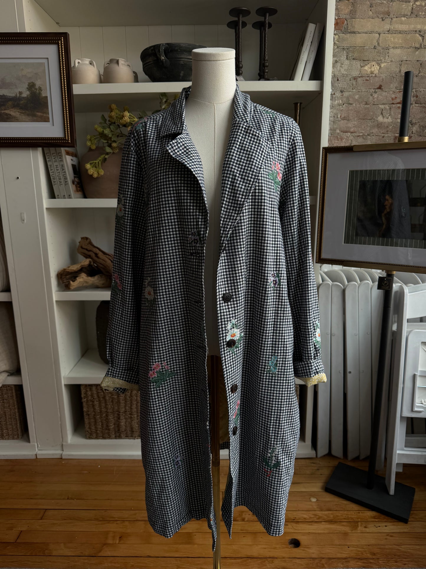 Sundance gingham trench with floral embroidery