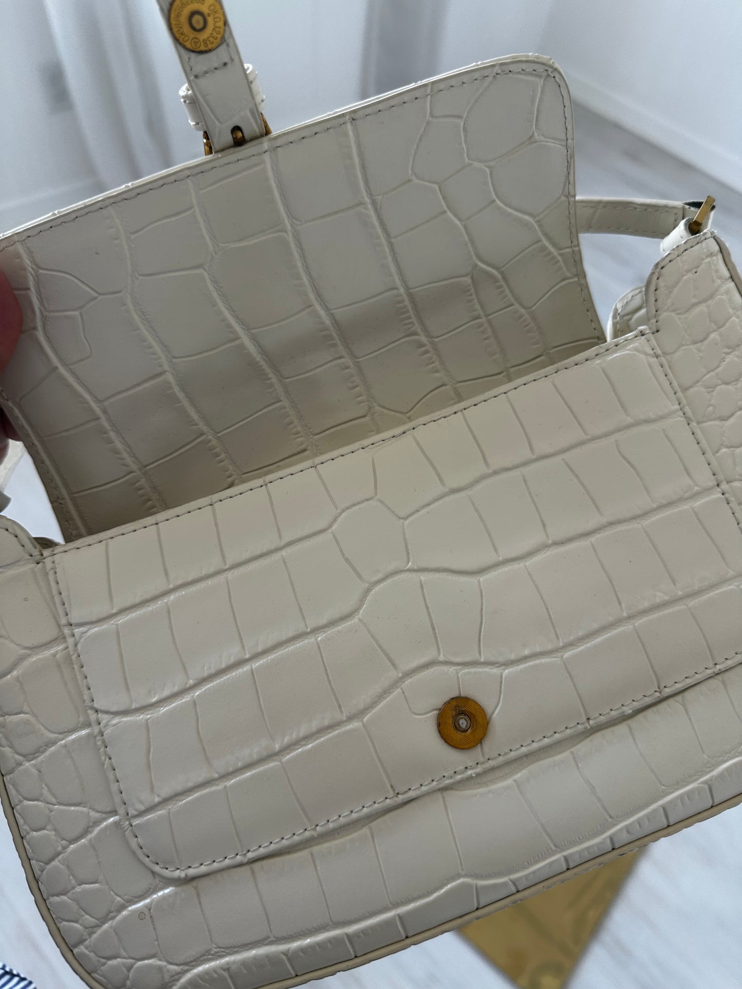 BY FAR cream croc embossed leather bag