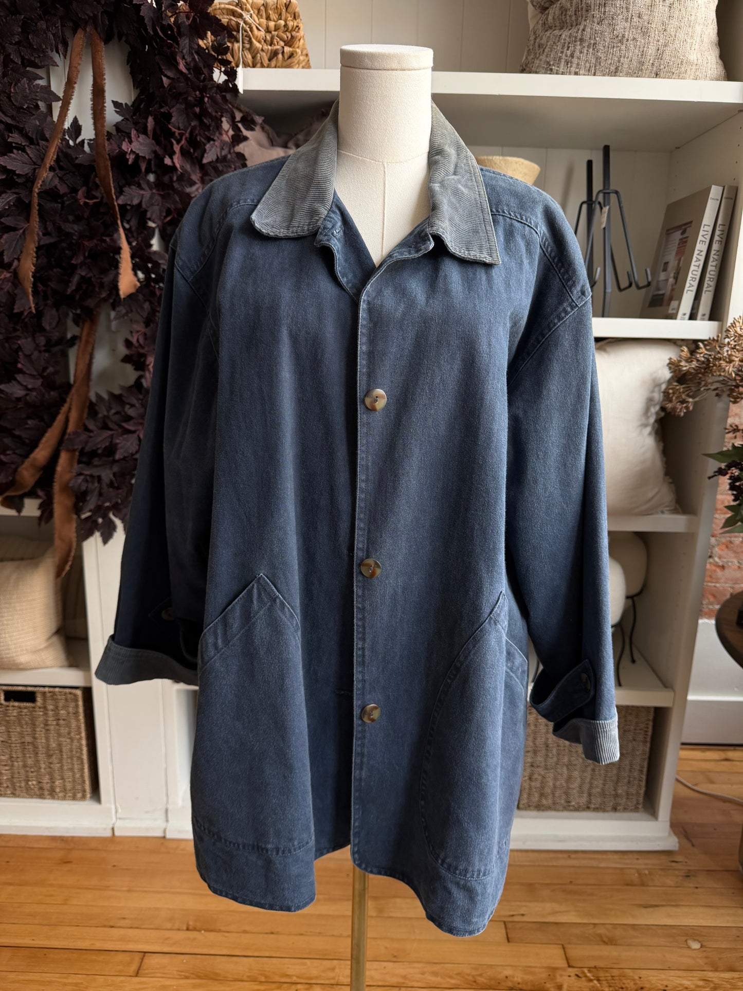 90s Brandon Thomas blue fleece lined barn coat. Fits XS-M