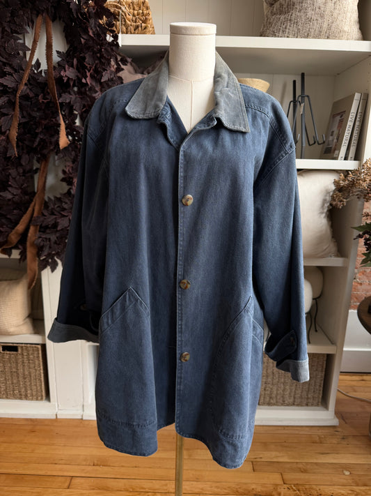 90s Brandon Thomas blue fleece lined barn coat. Fits XS-M