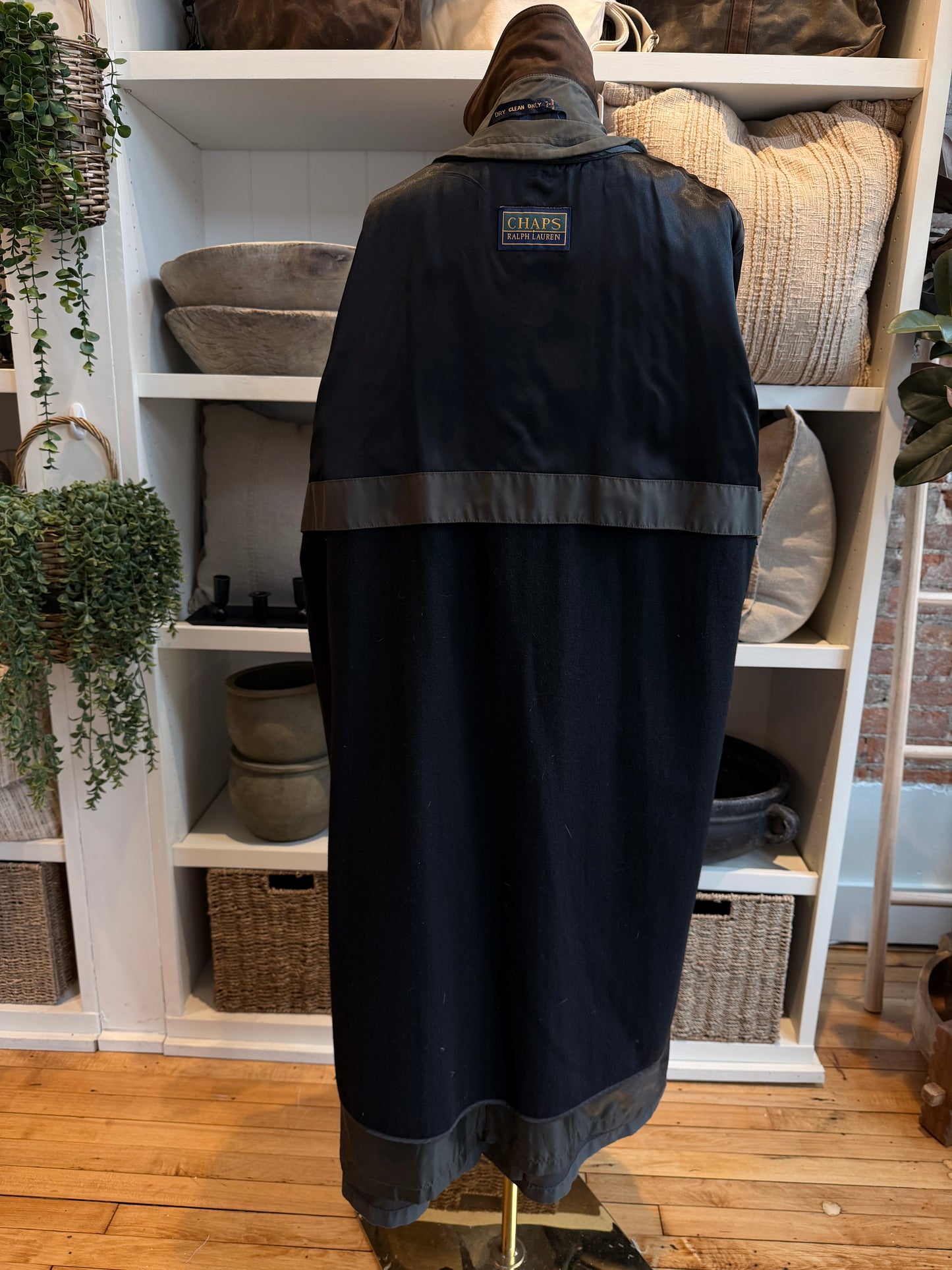 90s Chaps Ralph Lauren green trench with leather collar and removable wool lining