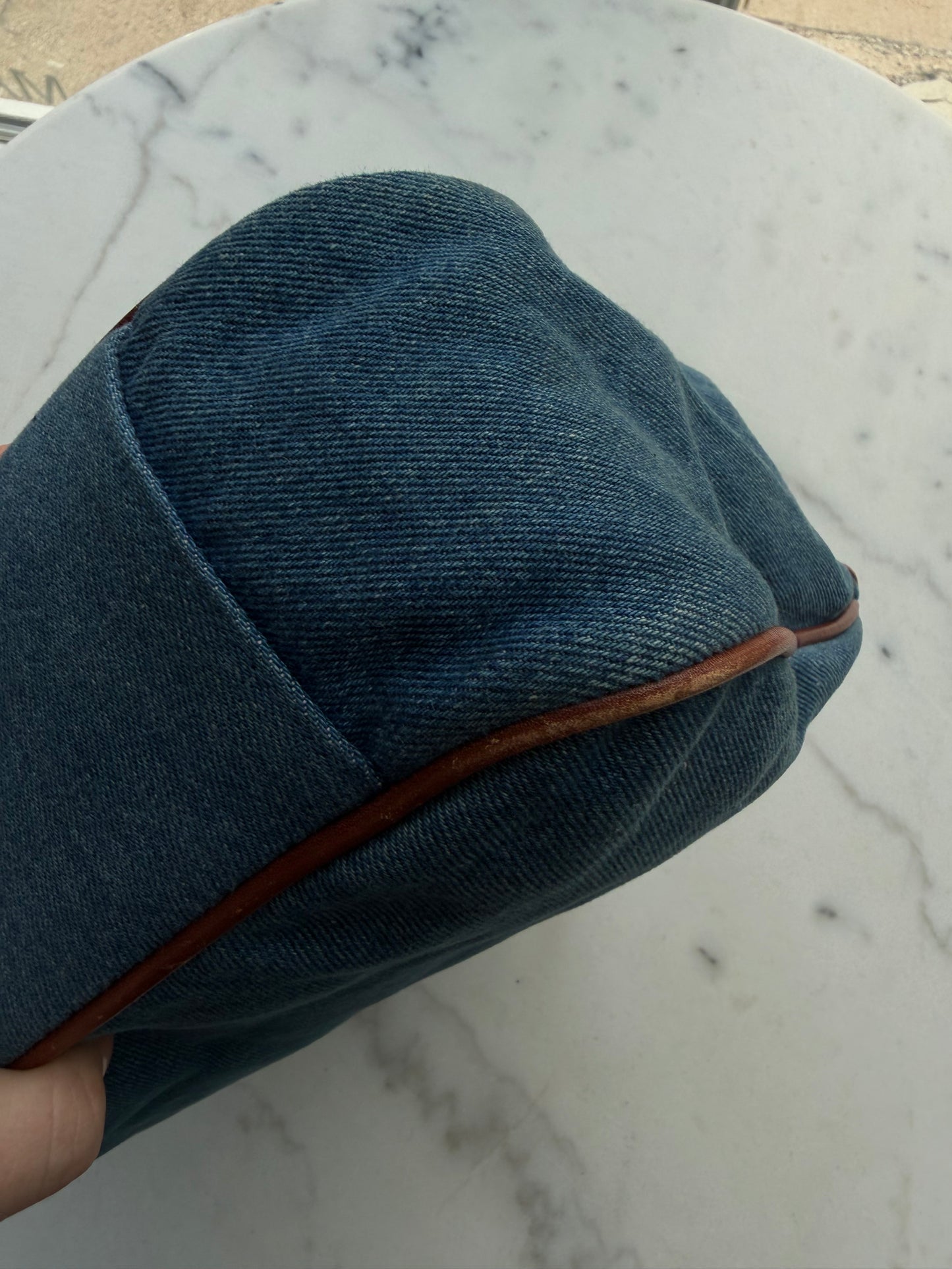 90s Etienne Aigner denim shoulder bag with leather trim