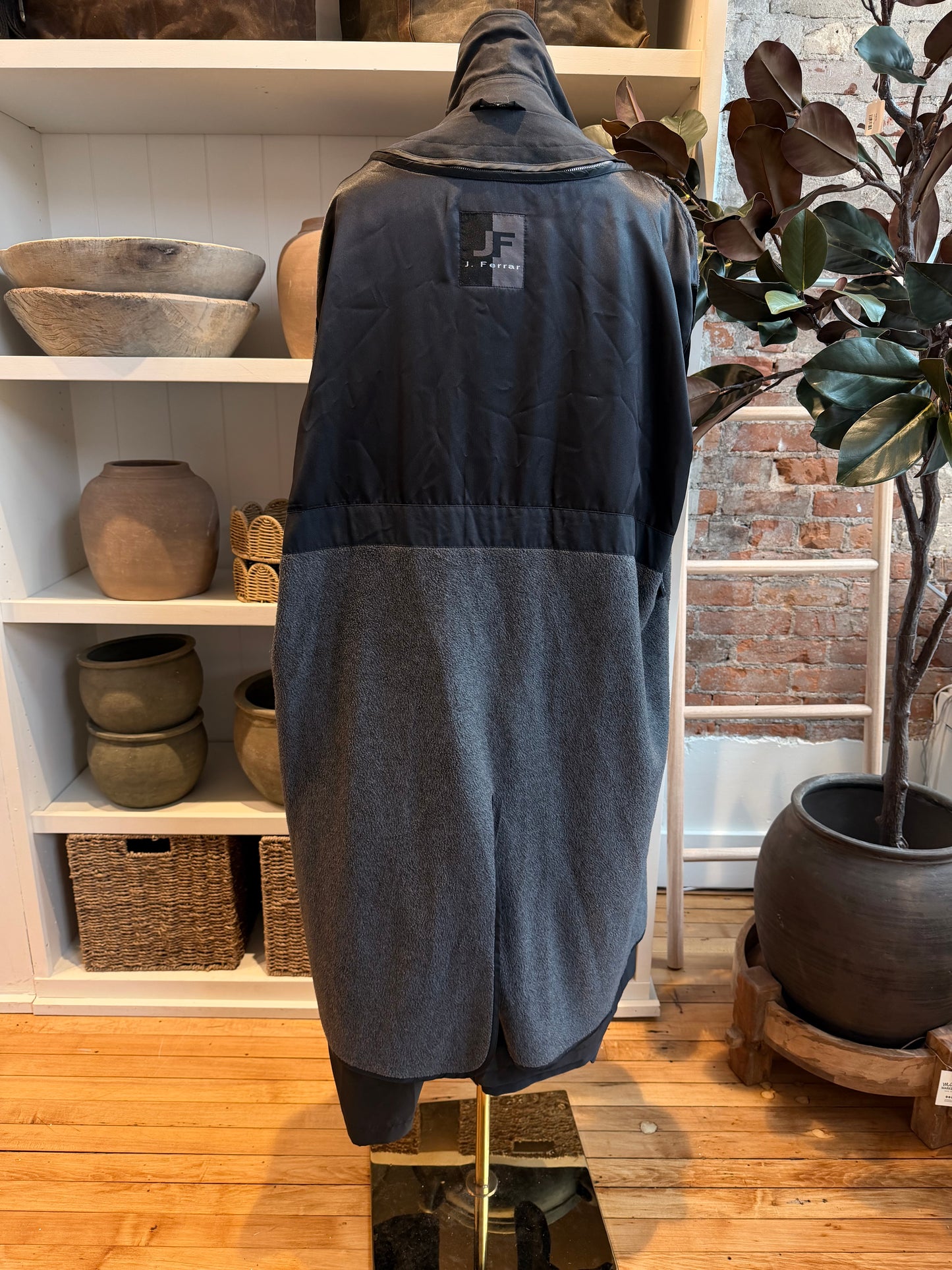 90s J. Ferrar black drape trench with zip out lining