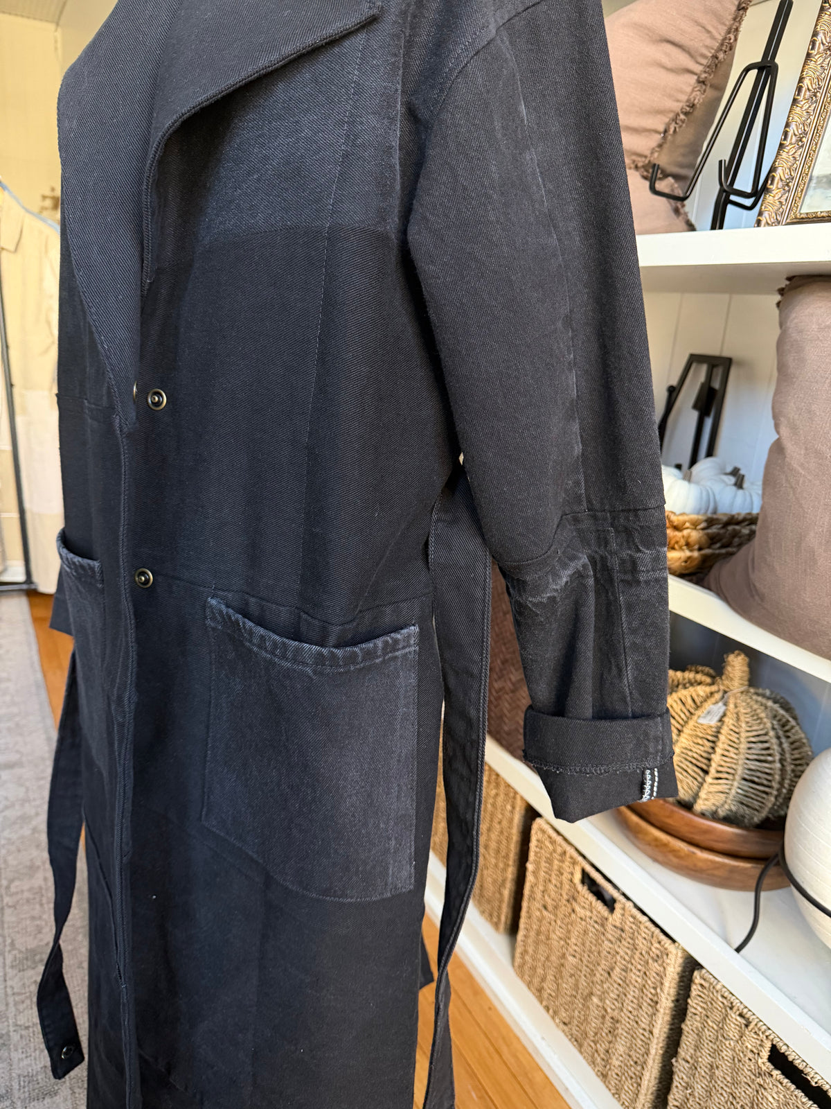 #8 Reworked black denim trench. Size S