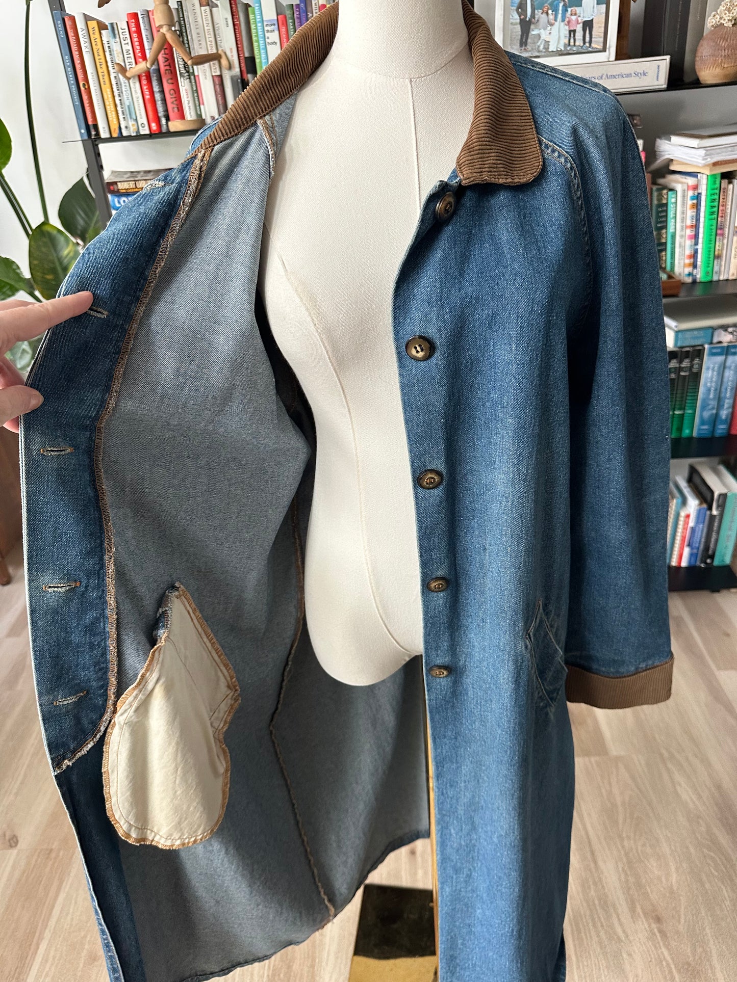 90s Timothy Daniel denim trench with corduroy collar