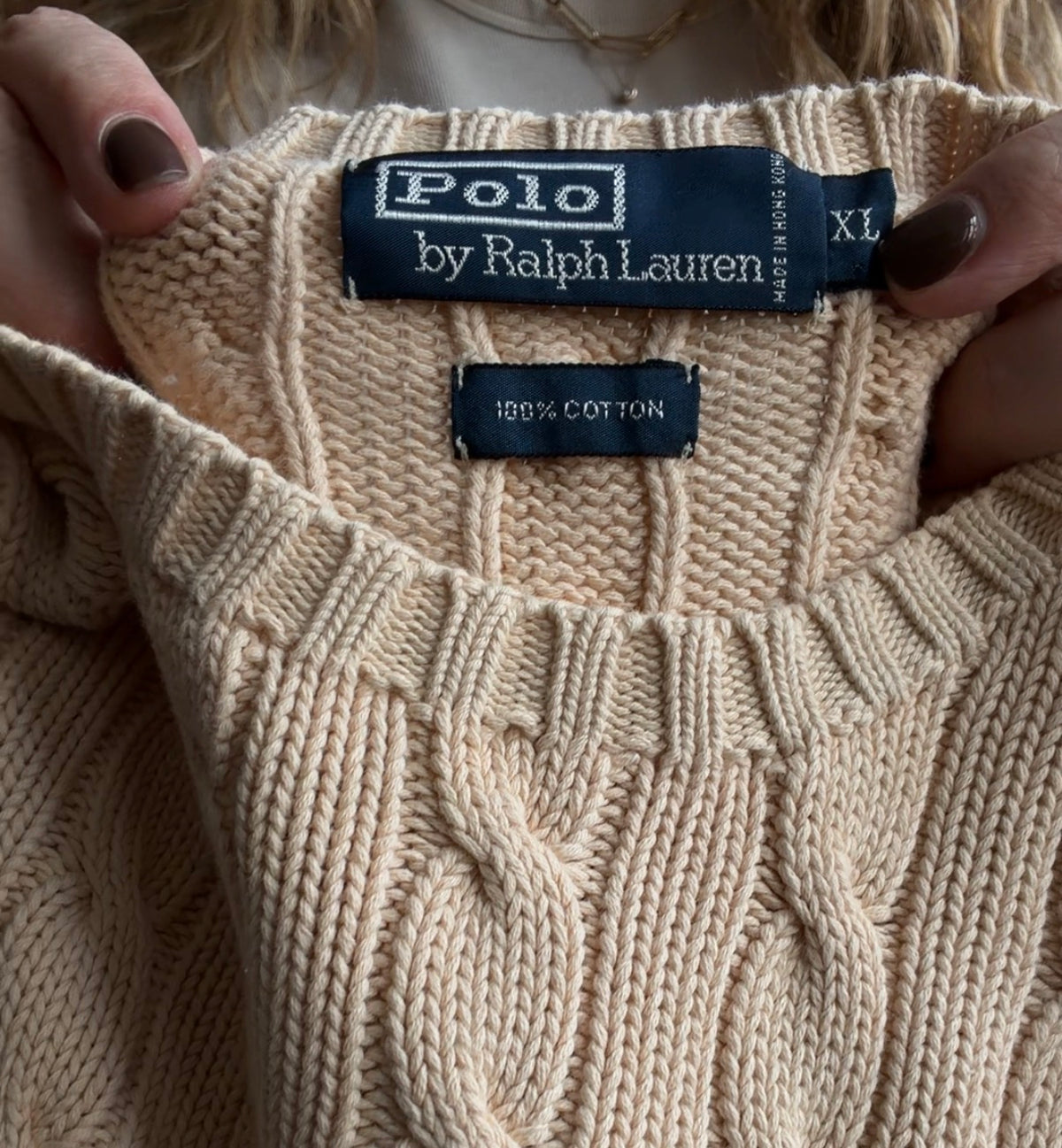 90s Polo Ralph Lauren yellow cotton cable knit sweater. Fits M-XL