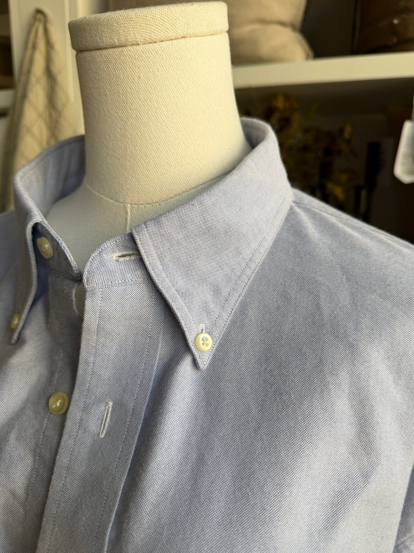 90s Lands End blue Oxford button down. Made in Hong Kong
