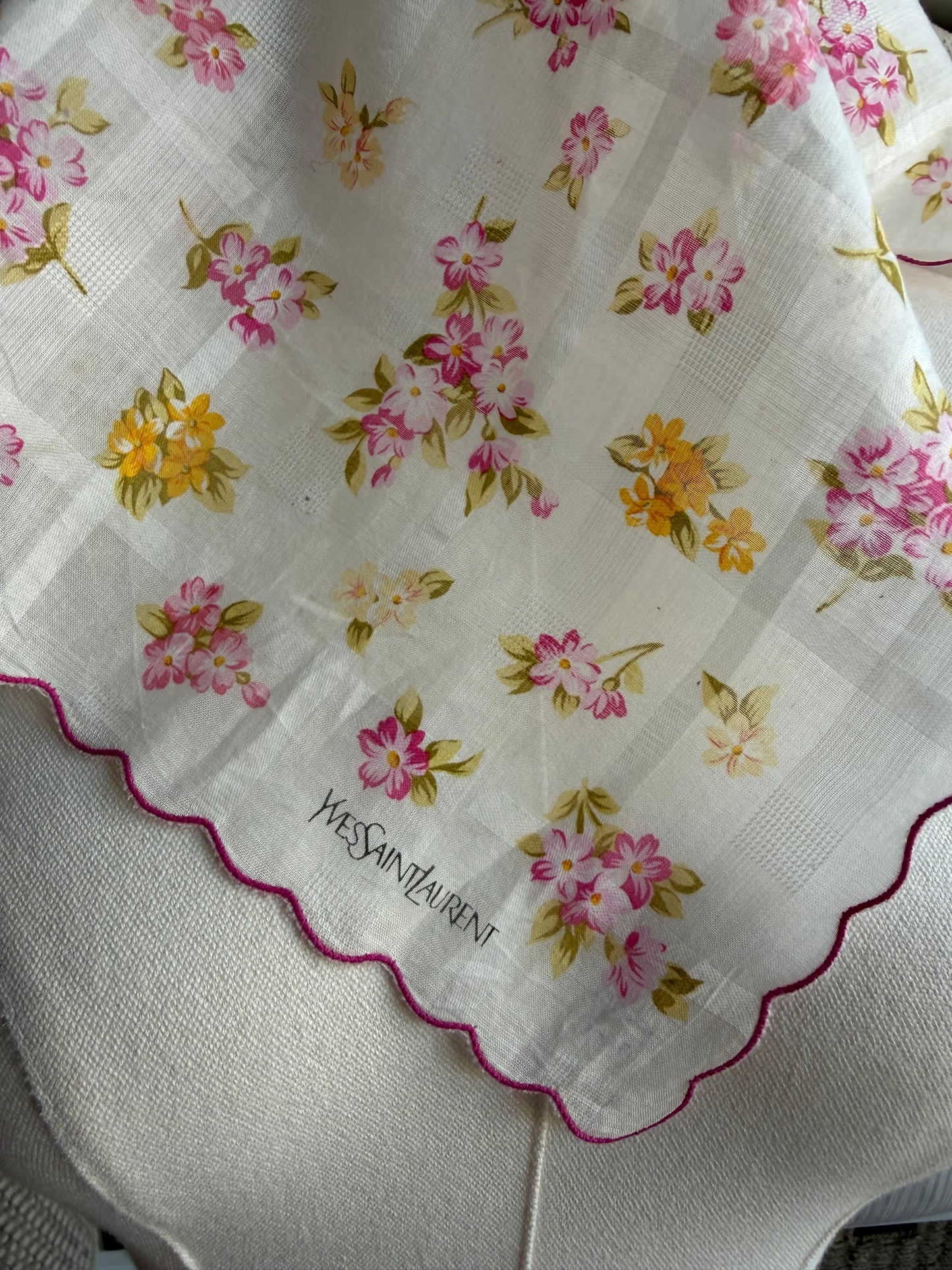 #15 Vintage Yves Saint Laurent cotton scarf with scalloped edges