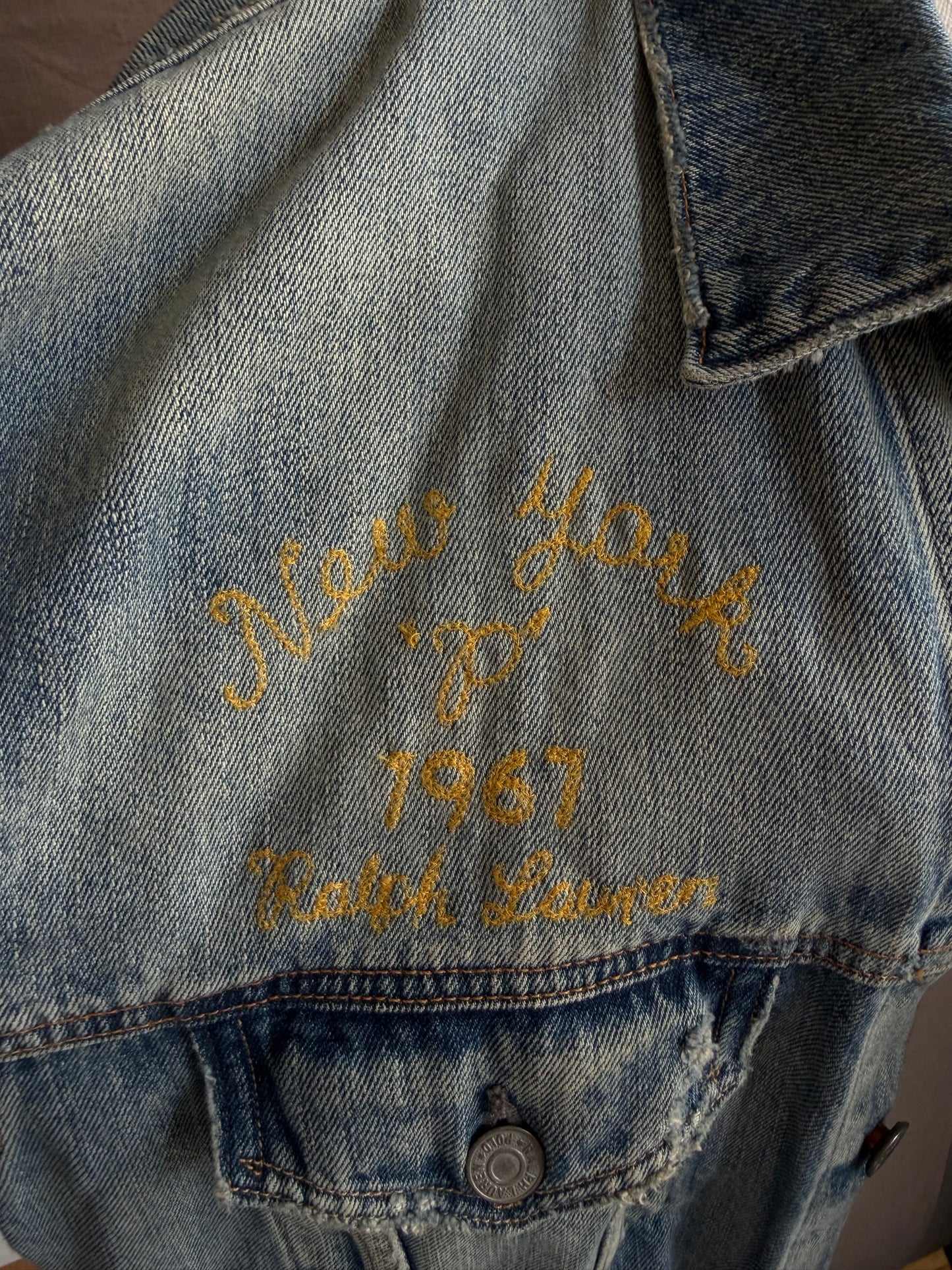 00s Polo Ralph Lauren denim jacket with tiger on back. Fits S-L