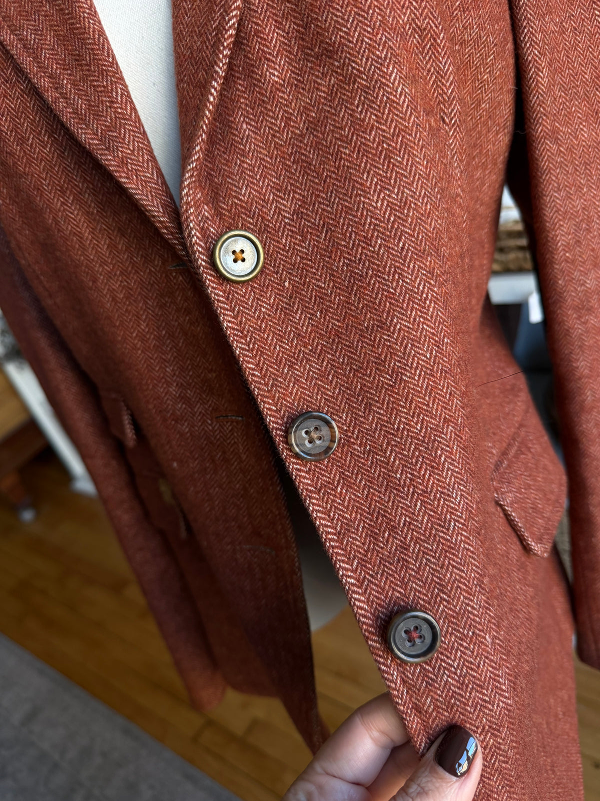 00s Banana Republic tweed blazer with suede elbow patches. Fits XXS-S
