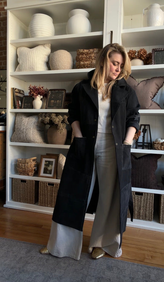 #10 Reworked Black Denim trench size L