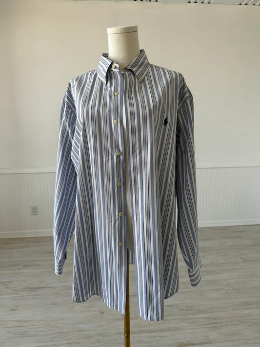 90s Ralph Lauren striped poplin button down. Made in Hong Kong