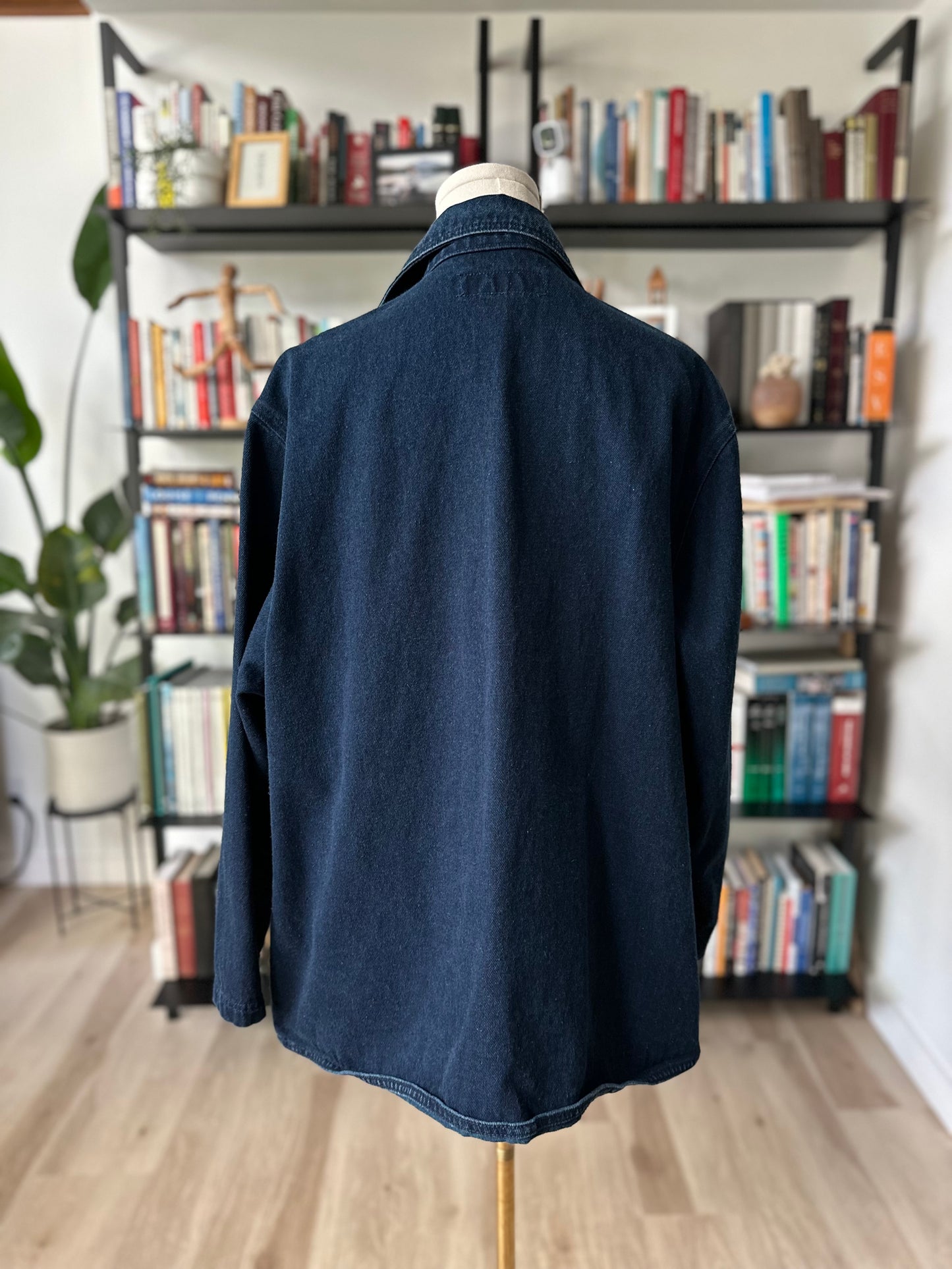90s LA Blues denim pea coat. Made in Hong Kong